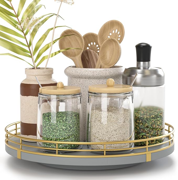 Oroyutor 9-Inch Gray Lazy Susan Spice Organizer by Oroyutor
