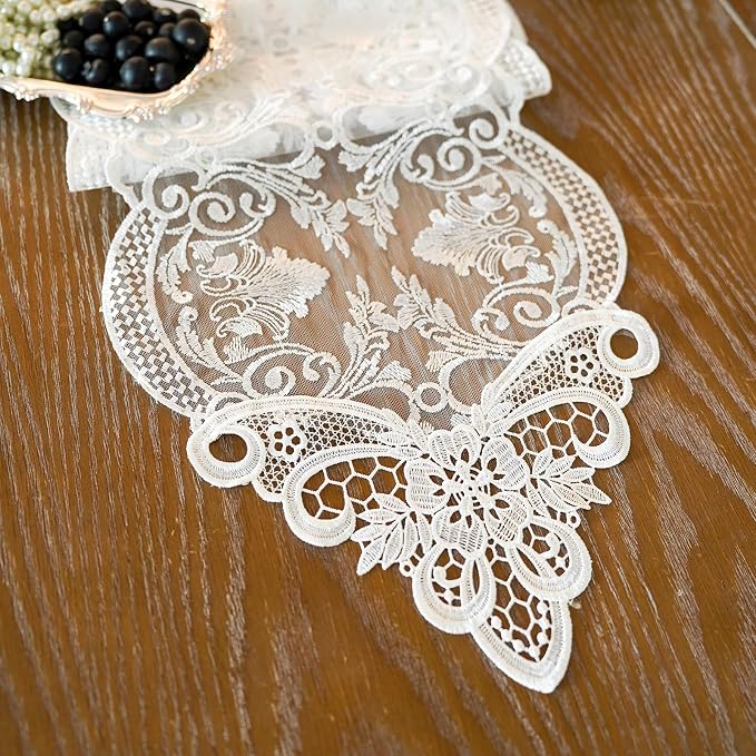 ARTABLE Off White Lace Table Runner Macrame Dresser Scarf Modern 10x70Inch | by ARTABLE