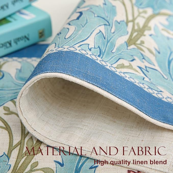 Patdrea Designer Vintage French Linen Table Runner, Elegant Blue Floral Pattern - Image 6