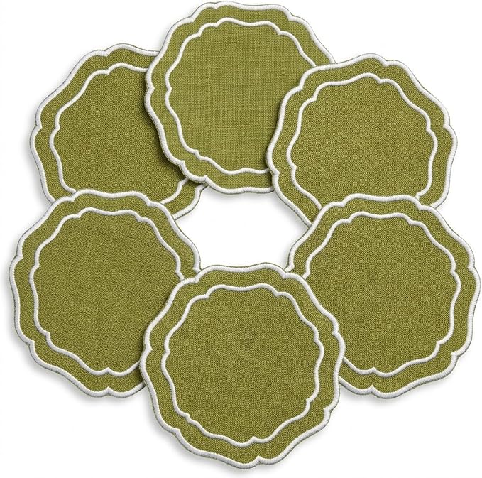Linen Coasters for Drinks Set of 6, Fabric Coasters by EmbroideryLinenVN