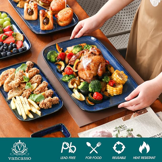 vancasso Stern Serving Platters Set of 3, 15/13/ 11 Inches Rectangular Serving - Image 3