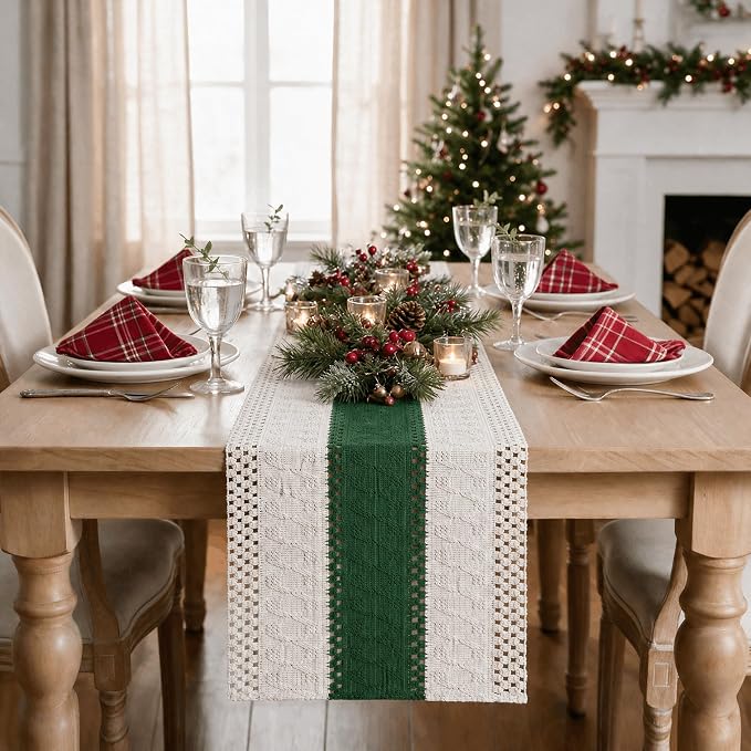 Artoid Mode Dark Green Farmhouse Rustic Table Runner 12x36 Inch | Seasonal - Image 2
