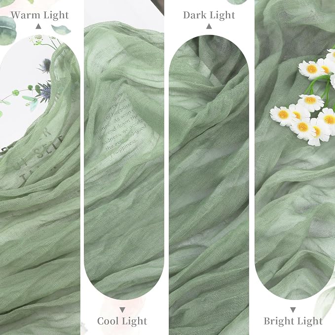 3 Pack Sage Green Cheesecloth Table Runner 35x120 inch, Semi Sheer Boho Gauze - Image 7