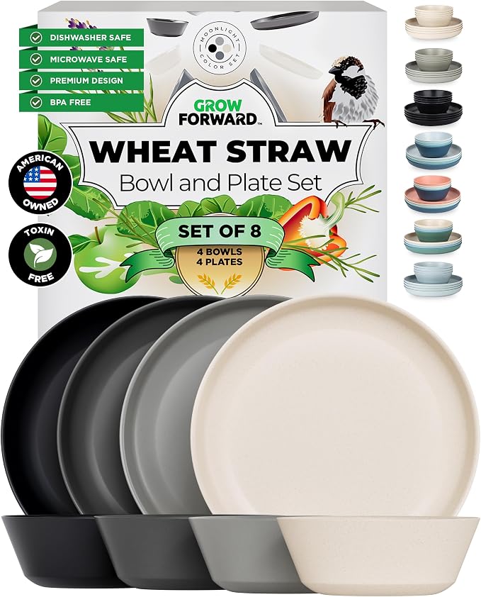 Grow Forward Premium Wheat Straw Plates and Bowls Sets by GrowForward
