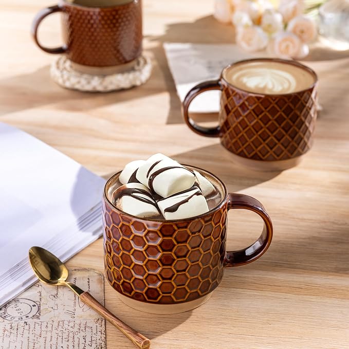 GBhome 12 OZ Stackable Coffee Mugs Set of 4, Ceramic Coffee Cups Set | Coffee - Image 6