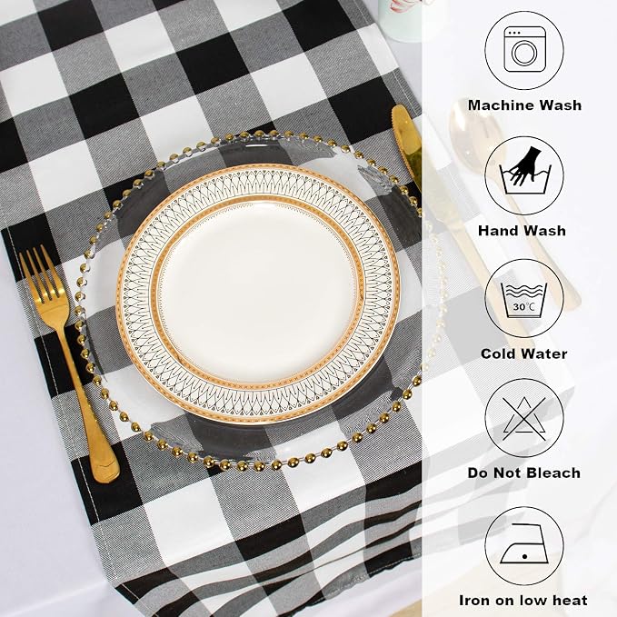 ShinyBeauty Black & White Buffalo Plaid Runners 120 inches Long Classic - Image 4