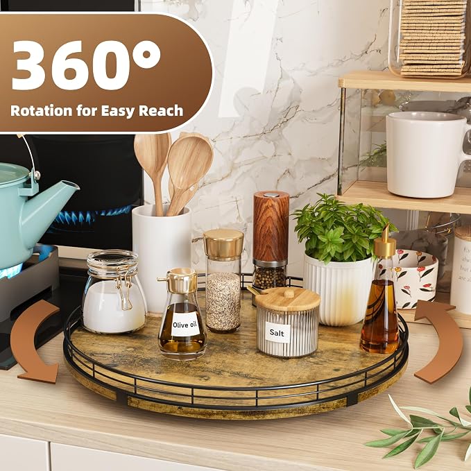 Lazy Susan Turntable Organizer for Table Top, 16’’ Round Wooden Lazy Susan for - Image 3