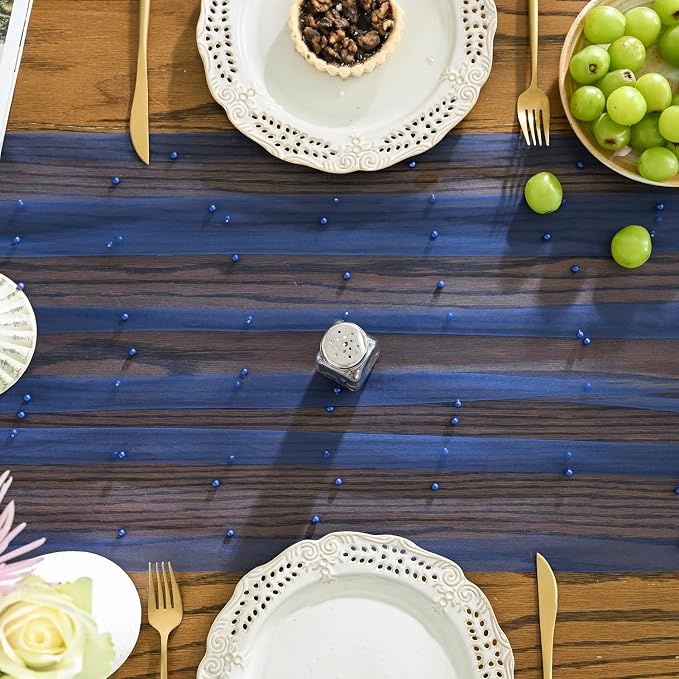 Artoid Mode Pearl Light Bule Gauze Table Runner 120 Inch, Seasonal Sheer Dining - Image 7