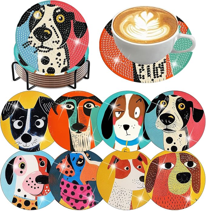 Benjenes 8 PCS Diamond Art Coasters Kits Dog Diamond Painting Coaster | Diamond by Benjenes