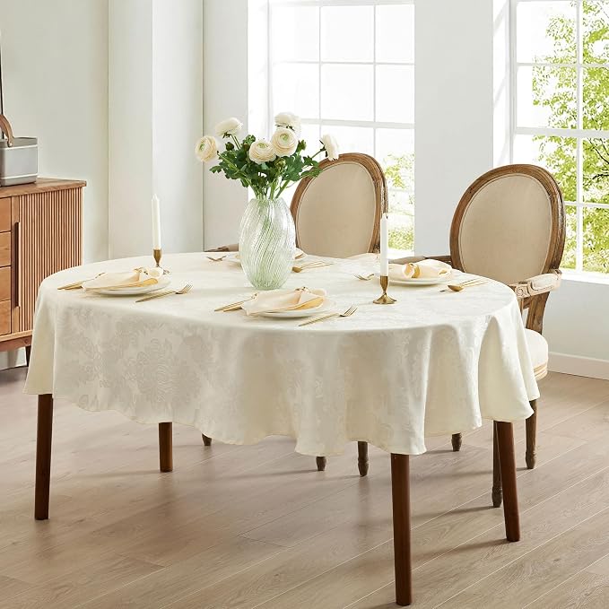 Newbridge Barcelona Luxury Damask Fabric Tablecloth, 60” Wide x 120” Oval - Image 6