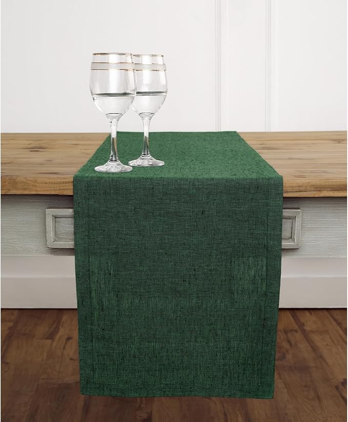 Solino Home 100% Pure Linen Table Runner Green Woven, Athena 14 x 72 in | Table - Image 2