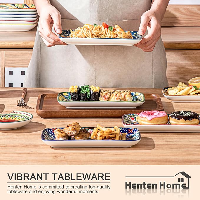 Henten Home Ceramic 8 Inch Salad Plates, Rectangular Snack Plate Set of 6 - Image 4