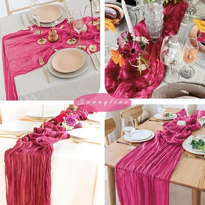 6 Pieces Hot Pink Cheesecloth Table Runners 10FT Gauze Fabric Runner - Image 6