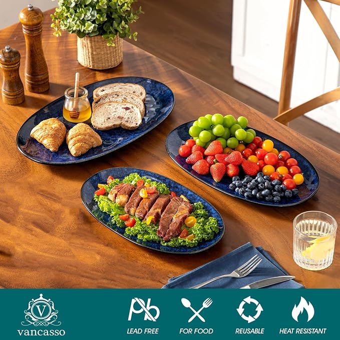 vancasso Ceramic Serving Platters Set of 3, Oval 16/14.7/13.5 Inch Stoneware - Image 3