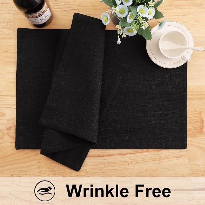 Faux Cotton Linen Placemats Set of 8, Cloth Washable Farmhouse Dining Table Mats - Image 5