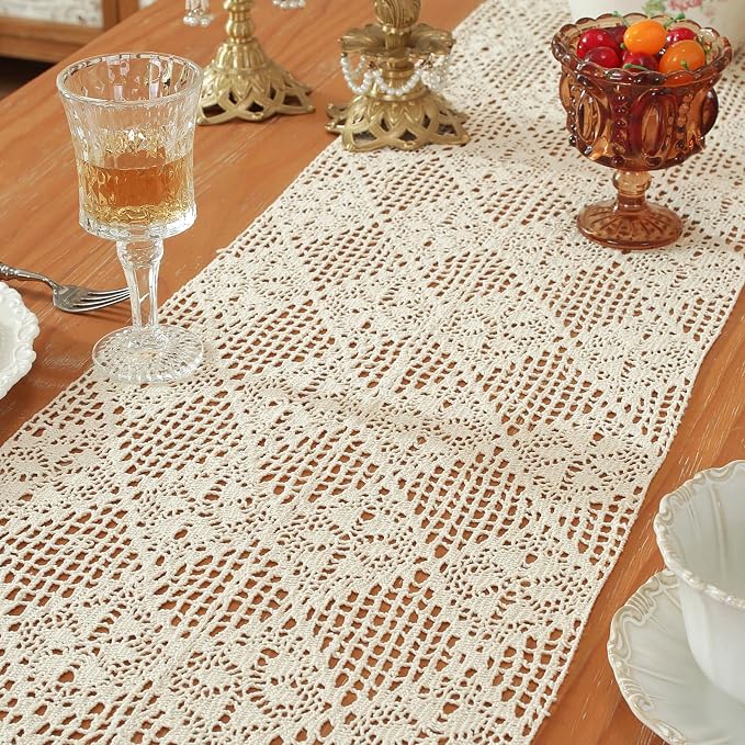 meioro Crochet Lace Table Runner, 12x64 Inch Boho Cotton Table Runners - Image 4