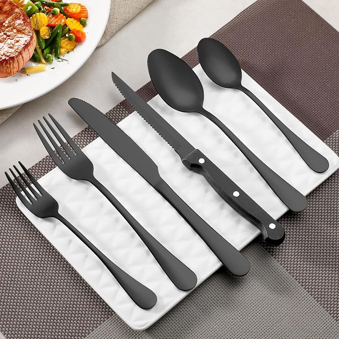 24 Pcs Black Forks and Spoons Silverware Set, Food Grade Stainless Steel - Image 6