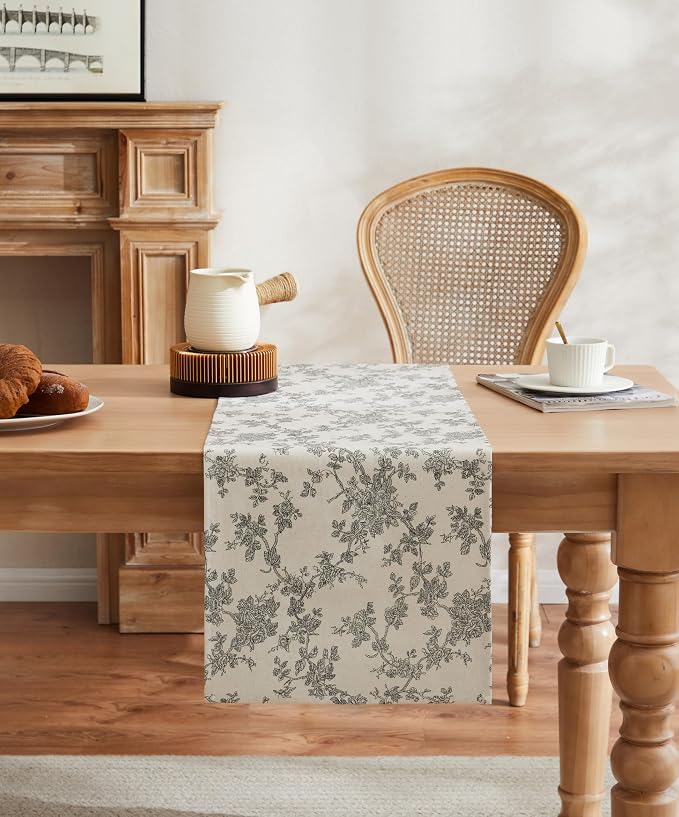 French Pastoral Farmhouse Table Runners, 13x72 Inch Black | 100% Organic Cotton - Image 2