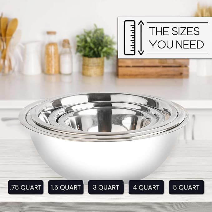 Stainless Steel Mixing Bowls Set, 5-Piece Meal Prep & Food Storage | .75 - Image 6