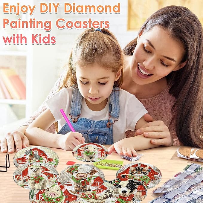 8 Pack Christmas Diamond Art Coasters Kits, 4x4 inch | Christmas Animal Diamond - Image 7