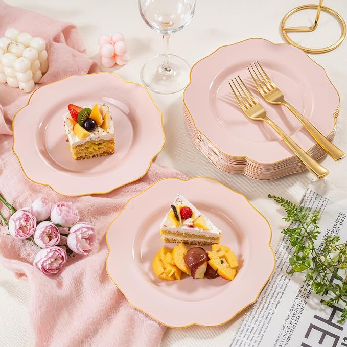 bUCLA 48Pieces Pink Plastic Dessert Plates - Image 6