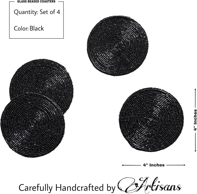 Handmade Beaded Coasters, Glass Bead Coasters in Black, Coffee Table Décor - Image 5
