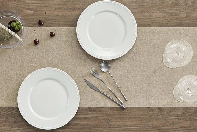 Basic Linen Style Table Runner, 14x108 Inch Natural | Mitered Corner Design - Image 3