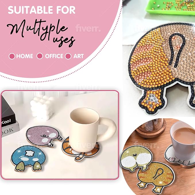 6 pcs Diamond Painting Coasters | Diamond Art Coasters | Animal Butt Diamond - Image 6