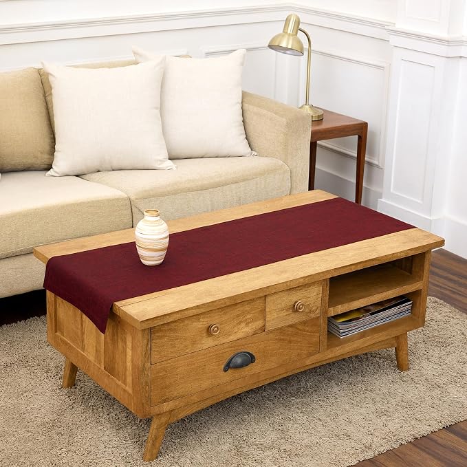 Solino Home 100% Linen Dining Table Runner Red Woven, Athena 14 x 60 in | Table by SolinoHome
