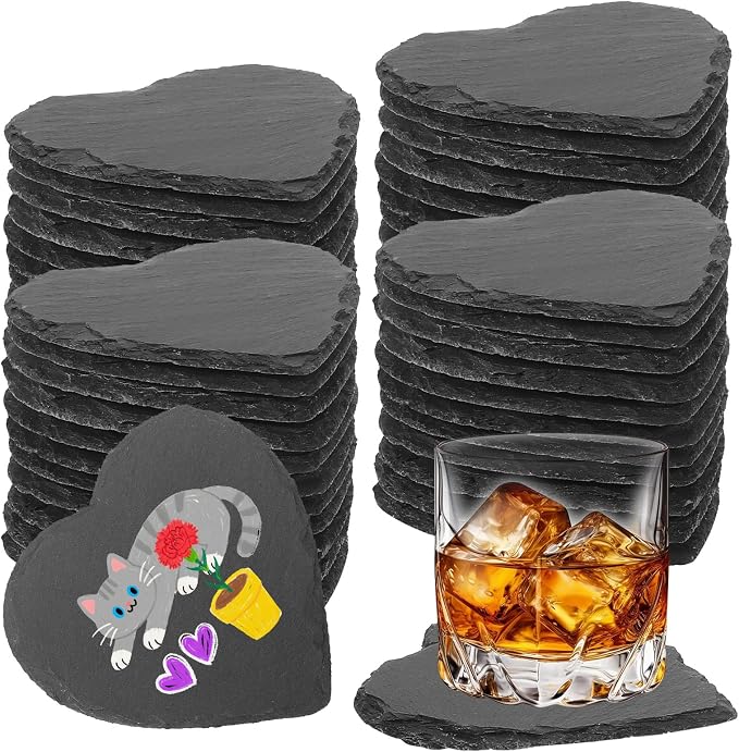 48 PCS Slate Drink Coasters Bulk, 4 Inch Black Slate Stone Coasters by DASSNANE