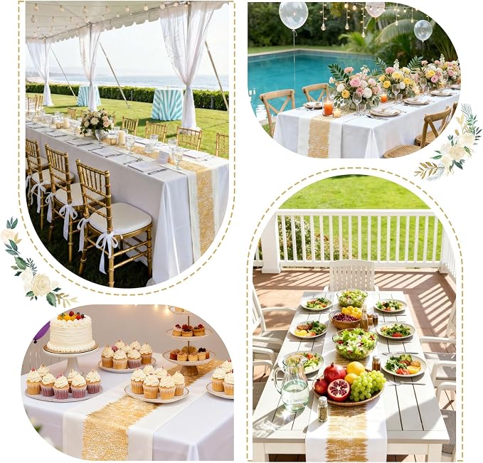 Metallic Style Gold Table Runner, Table Runners 108 Inches Long | Cotton Linen - Image 6