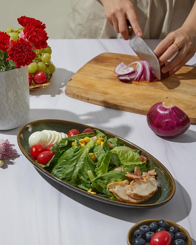 12.8" Oval Serving Platters, Stoneware Party Tray Set - Image 5
