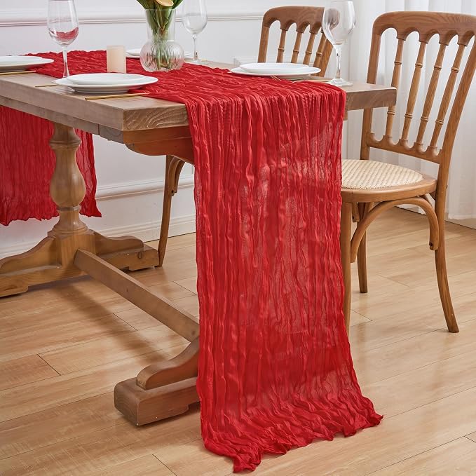 Asee'm 12pcs Red Cheesecloth Table Runner Christmas 10FT Boho Rustic Gauze | - Image 7