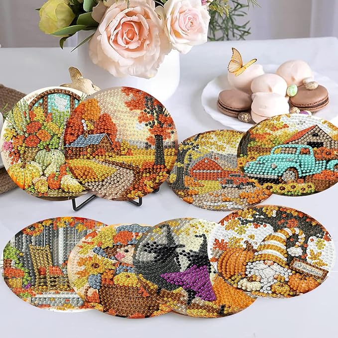 Ekuxom 8 Pcs Fall Diamond Art Coasters Kits - Image 2