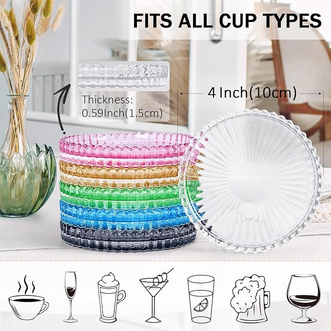 Modern Clear Glass Coasters Set of 6, Cute Coasters Table Mats - Image 2