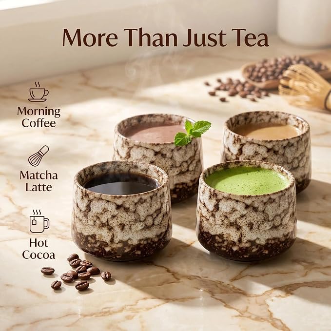 Japanese Tea Cups Set of 4pcs, 7oz Elegant Ceramic Matcha Cups - Image 5