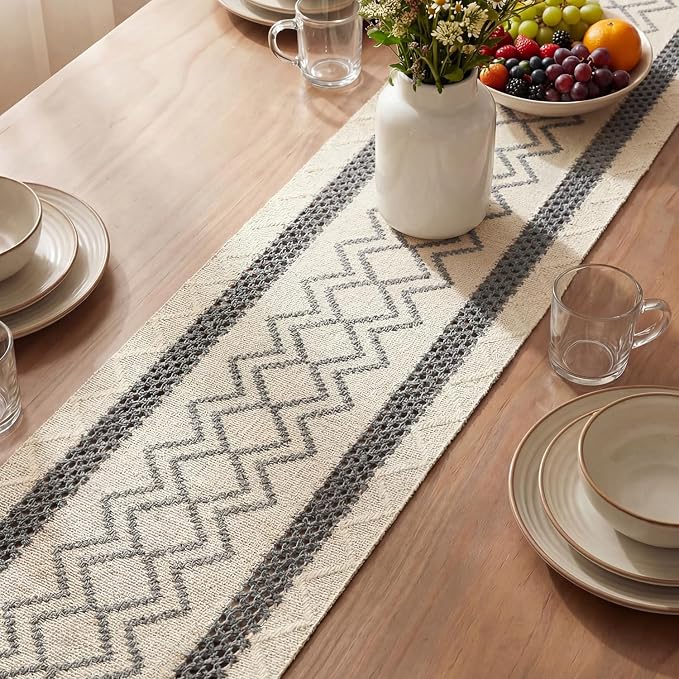 Artoid Mode Dark Grey Stripe Diamond Woven Table Runner 12x108 Inch | Holiday - Image 3