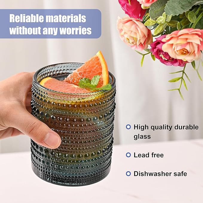 ZMOWIPDL Drinking Glasses Set of 6, 12oz Blue Hobnail Glass Cups | Vintage - Image 3