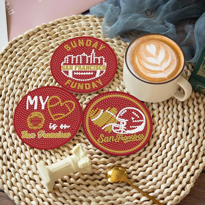 Bartogro 8 Pcs Diamond Painting Coaster Kits, DIY Football Diamond Art Coasters - Image 3