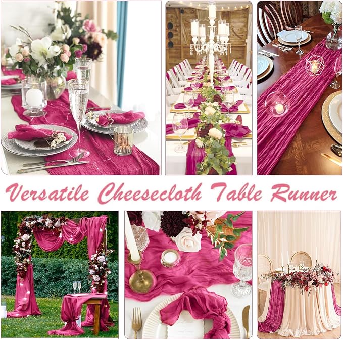 6 Pack Hot Pink Cheesecloth Table Runner Summer Sheer Fuschia Cheese Cloth - Image 5