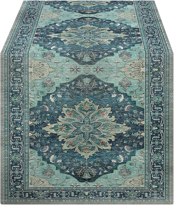 OYIMUA Boho Floral Pattern Summer Table Runner 90 Inches Long Teal and Blue by OYIMUA