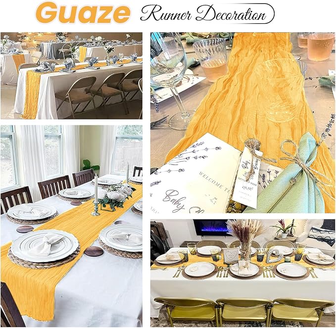 8 Pack Gold Cheesecloth Table Runner 20 x 120 inch Gauze Table Runners 10 FT - Image 4