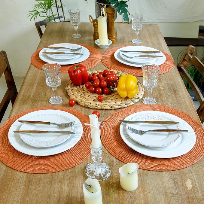 FunWheat Round Braided Placemats Set of 6 Table Mats - Image 7