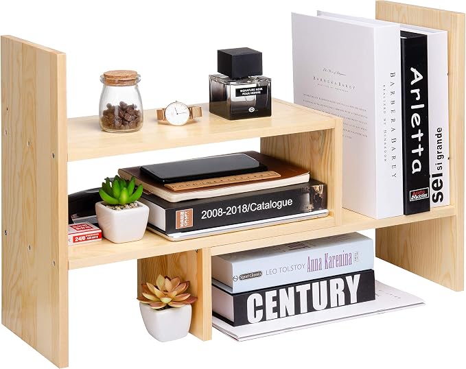 Desktop Organizer Office Storage Rack Adjustable Natural Wood Display Book by VERGOODR