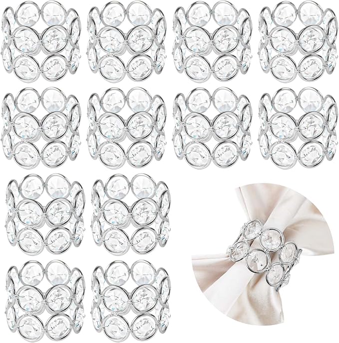 Crystal Metal Napkin Rings Set, Elegant Wedding/Party Table Decor, Shiny by kehail