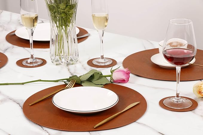 Set of 6 PU Leather Placemats, Waterproof Coffee Coasters, Kitchen Table Mats - Image 6