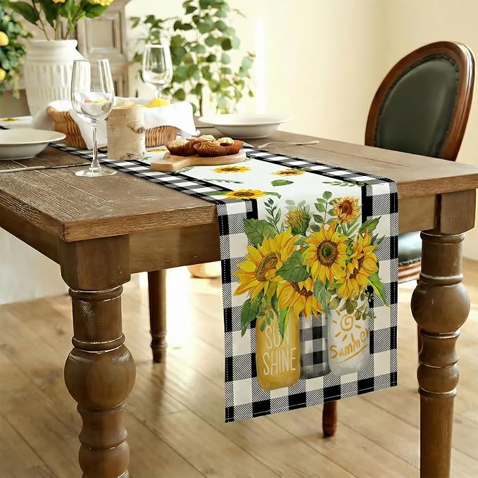 Sunflower Summer Table Runner 13x108 Inch, Kitchen Dining Table Decoration - Image 4