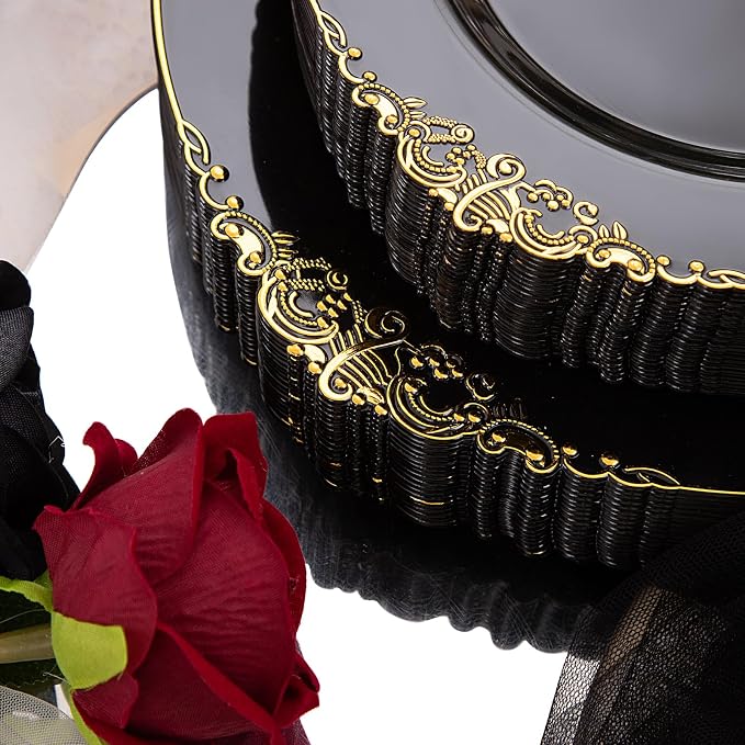 210 Pcs Black Gold Plates for Graduation | Black Party Plates Set for 30 Guests - Image 2