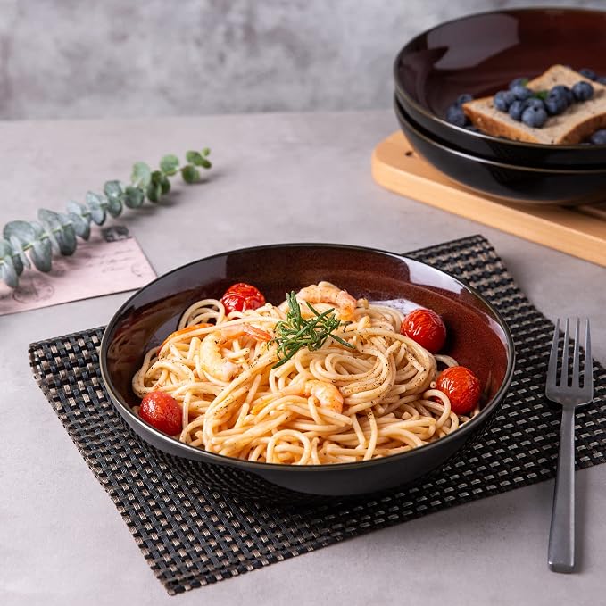 LERATIO 9.0" Ceramic Pasta Bowls Set of 4, 38oz Large Stoneware Bowls Set | - Image 6
