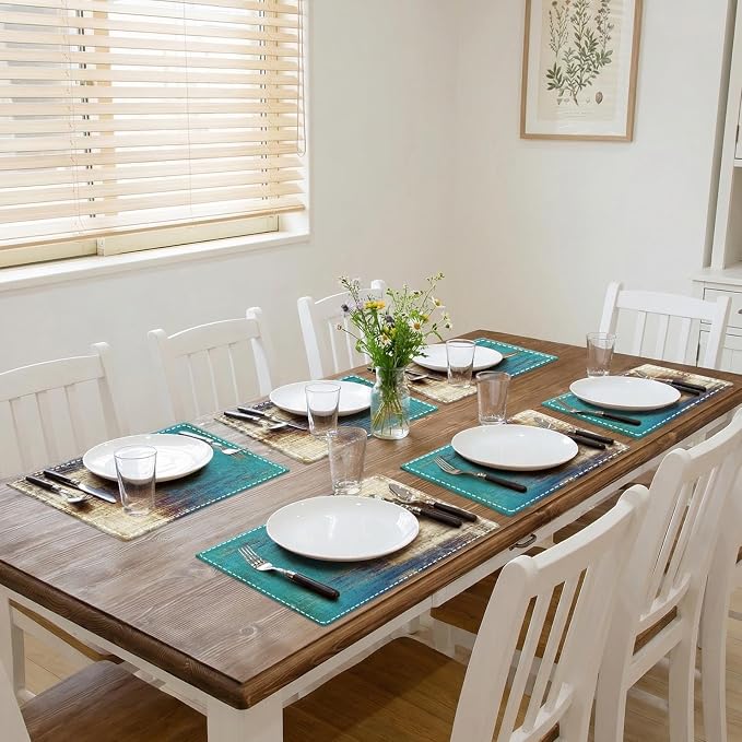 Emvency Farmhouse Placemats Set of 6, 12x18 Inch, Teal Coastal | Farmhouse - Image 5